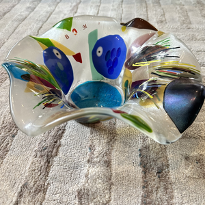 Artistry Handmade Infused mosaic glass handkerchief bowl with B & M initials